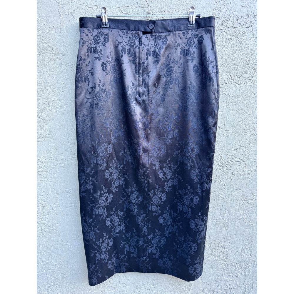 Canda Women's Black Floral Brocade Pencil Skirt Whimsygoth Glam Midi Elegant